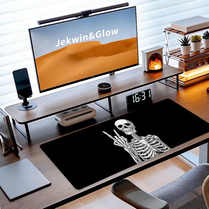 Large Gaming Mouse Pad, Human Skeleton Big Mousepad, XL Extended Desk Mat Non-Slip Rubber Base, Stitched Edges Computer Keyboard Mat for Office, 31.5x11.8in, Black and White Skull - Image 3