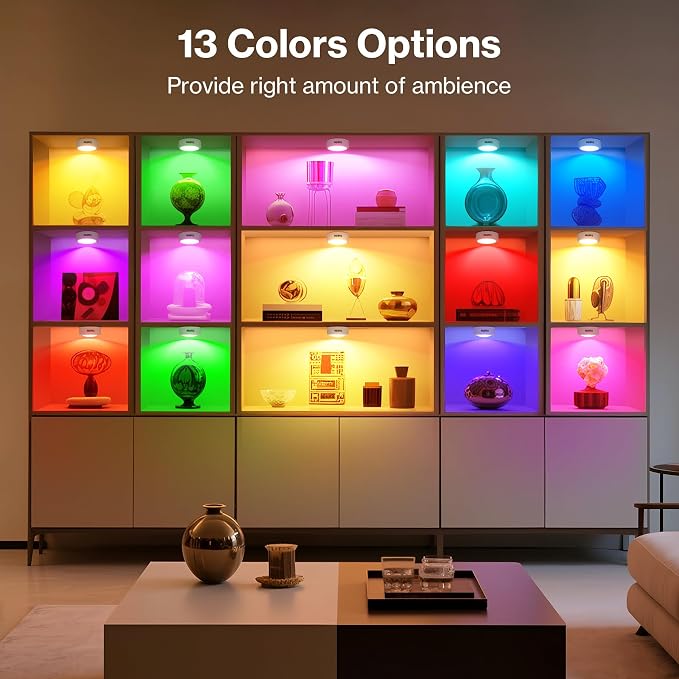 Cadrim Puck Lights, 13 Colors Changeable LED Puck Lightings, LED Lamp for Bedroom, Under Cabinet Lamps, Under Cabinet Lighting with 2 Wireless Remote Controls for Kitchen(6 Pack) - Image 4