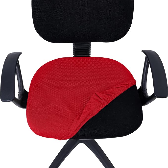Smiry Office Computer Chair Seat Covers for Desk, Anti-dust Protector | Stretch Jacquard Removable Washable Desk Chair Seat Cushion Protectors, Red - Image 4