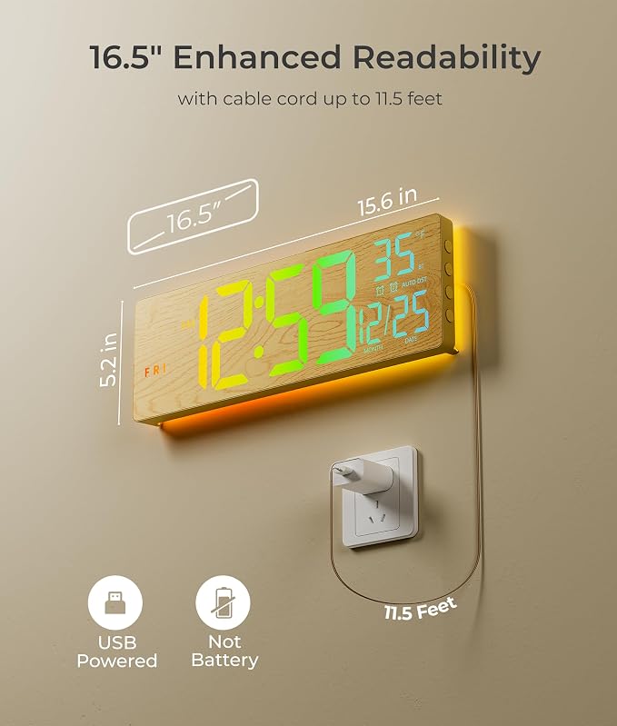 EASYERA 16.5" Large Digital Wall Clock BT Sync, 11 Scenes Mode Beige Clock - Image 8