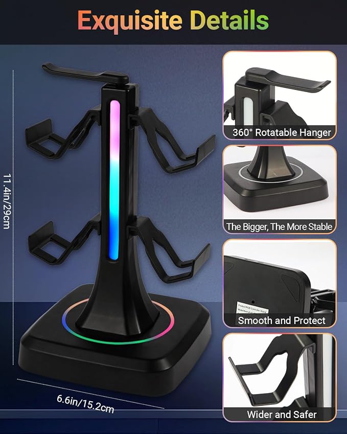 Controller Headset Stand for PS5, Xbox, Switch | 10 RGB light modes,Universal compatibility,360° rotatable headphone holder,Stable,Scratch protection,Easy assemble,Gamer gift - Image 4