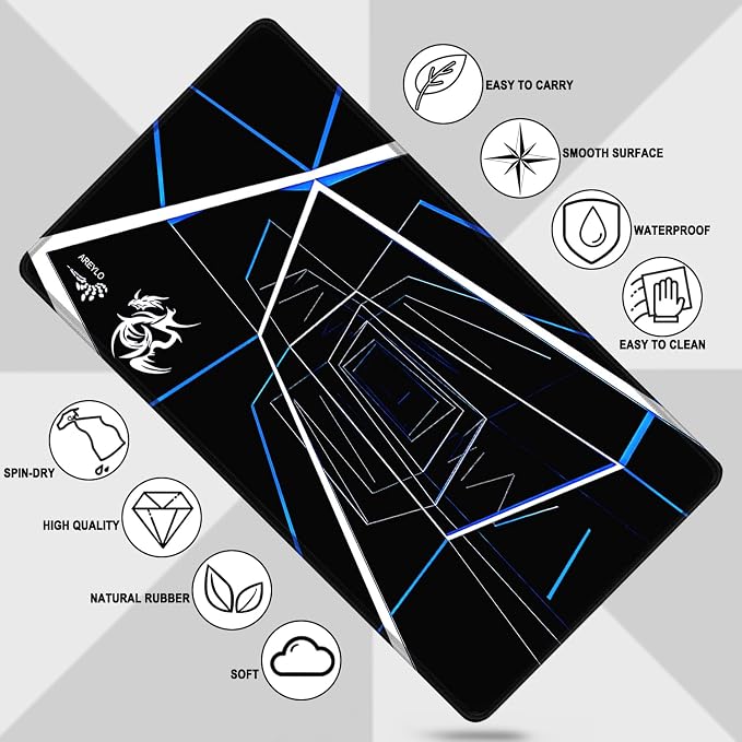Gaming Mouse Pad Large, Waterproof Extra Large Mousepad with Stitched Edges, 31.5" x 15.7" Non-Slip Rubber Base Office Big Long Keyboard Pad for Office Gamer Home XXL, (Blue Square) - Image 5