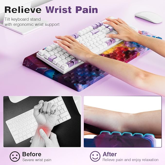 Ospelelf Keyboard Wrist Rest, Ergonomic Memory Foam Wrist Support for Typing & Gaming, Tilted Keyboard Pad, Aesthetic Desk Accessories for Office, Relief for Carpal Tunnel & Wrist Pain, Multicolored - Image 2