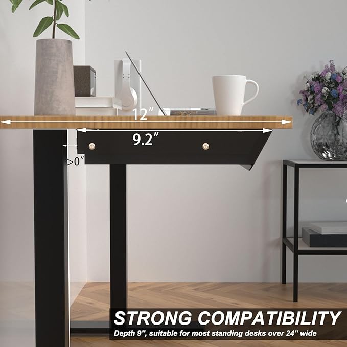 Large Under Desk Mounted Sliding Drawer with 2 Cable Hole and 60 Degree Tilt Panel to Pull Out, 22.4'' Long & 9.2'' deep Large Storage Organizer for Sit Stand Workstation - Image 6