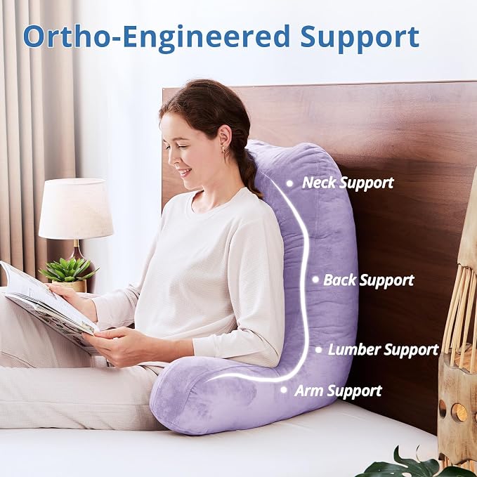 Sasttie Reading Pillow for Bed, Back Pillow for Sitting Up, Lavender - Image 5