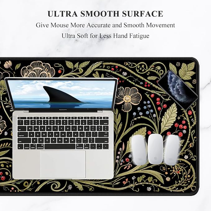 Auhoahsil Desk Mat, Ultra Large Mouse Pad, XXL Gaming Mousepad, Pretty Desk Pad, Big Extended Full Size Desktop Desk Matt for Keyboard, Laptop & Computer, 35.5 x 15.7 in, European Vintage Flowers - Image 3
