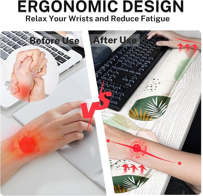 Britimes Ergonomic Mouse Pad Set with Wrist Rest, Boho Leaves - Image 5