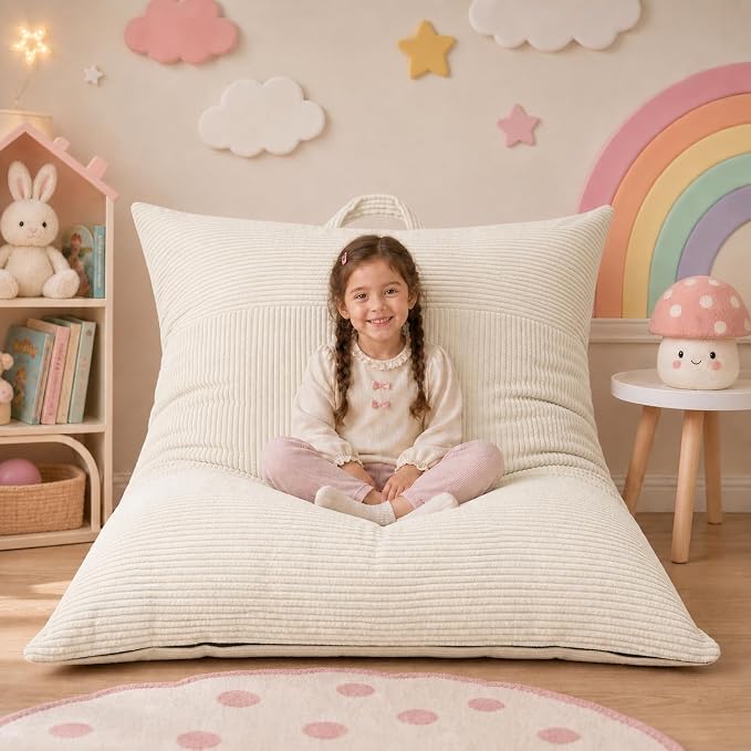 HUGHEAVEN Comfy 3-in-1 Kids Bean Bag Chair, Removable Cover Floor Chair | Convertible chair folds from bean bag to lounger. High-density foam floor couch & sofa, perfect for gaming or reading nook. by HUGHEAVENBeanBagChairs