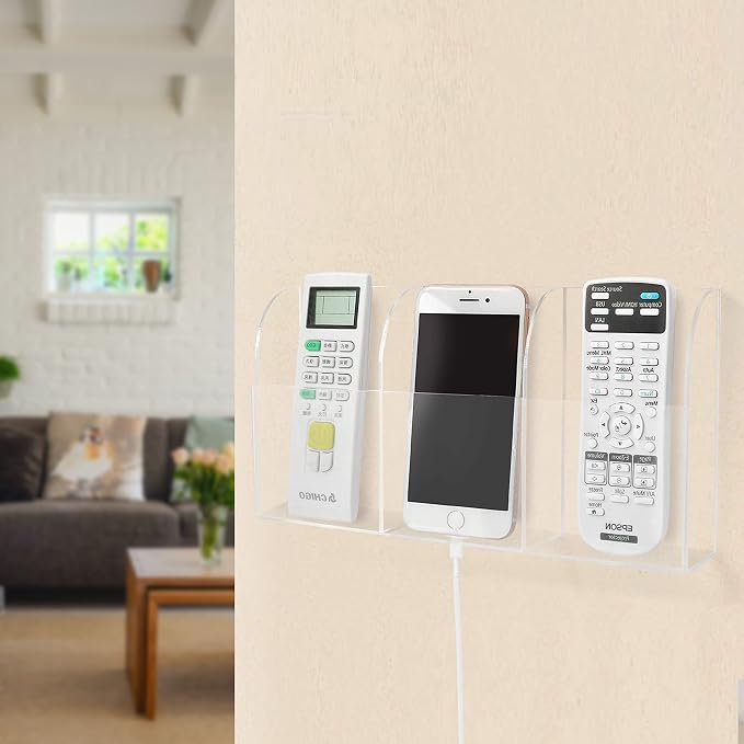 Large Acrylic 3-Slot Wall Mounted Smart Phone Charging Holder Station Clear Hanging TV Remote Controls Holder Media Organizer Wall Pansyling - Image 5
