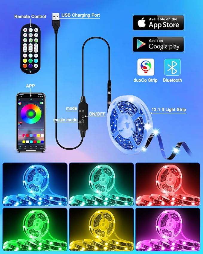 Daymeet LED Lights for TV 40-65 inch TV Behind Lighting, 13.1ft TV Led Backlight TV Led Light Strip, USB Powered RGB Lights Behind with Remote, Music Sync Bluetooth APP Control for Bedroom - Image 6