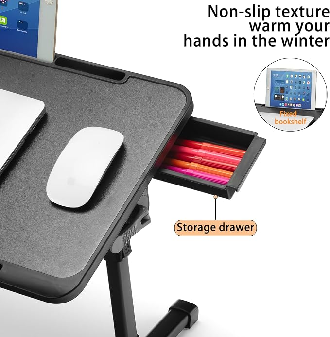 Lap Desk, Adjustable Height & Angle, Aluminum Legs with Storage Drawer & Non-Slip Base, 22" Large Panel for Home Office Gaming Writing Dining, for Adults & Kids - Image 6