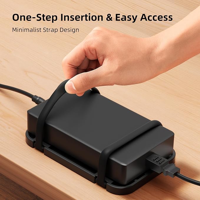 2 Pack Upgraded Laptop Charger Holder,Adjustable Silicone Strap Power Brick Organizer With Heat Dissipation,Under Desk Cable Management Mount For Most Power Adapters,Chargers,Screws & Adhesive - Image 2