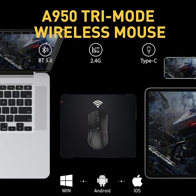 DAREU A950 Wireless Gaming Mouse with RGB Charging Dock,88g Lightweight - Image 3