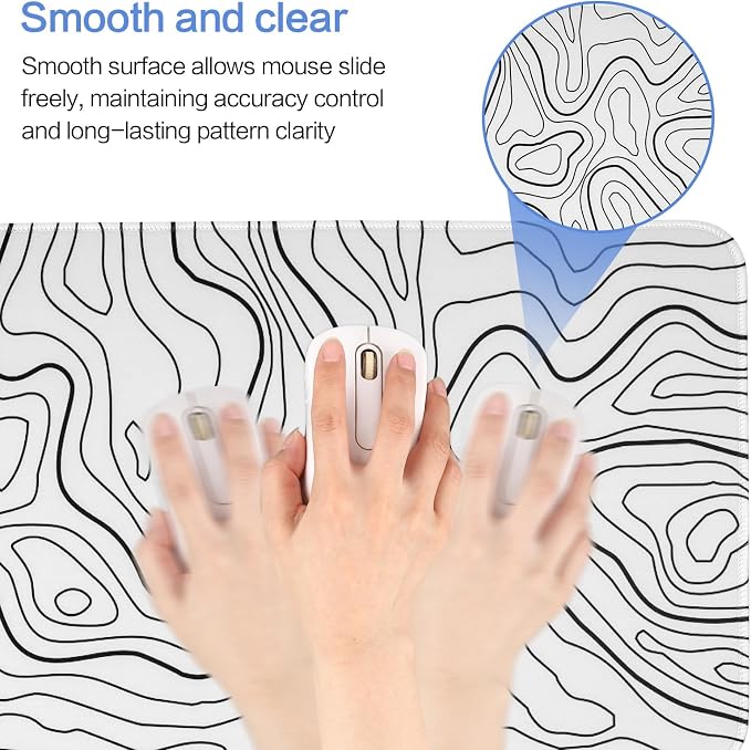 Gaming Mouse Pad Large 31.5 x 11.8in Topographic Keyboard Pad Mouse Pad for Non-Slip Base and Stitched Edge, Extended Desk Pad XL Keyboard Desk Mat (White) - Image 6