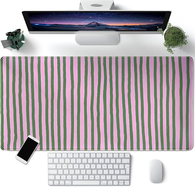 Stripes Aesthetic Desk Mat Pink Retro Style Large Mouse Pad Cute Desk Pad Gaming Mousepad XXL 31.5''X15.7'' Extended Big Computer Keyboard Mouse Mat for Office Decor by CYZFF