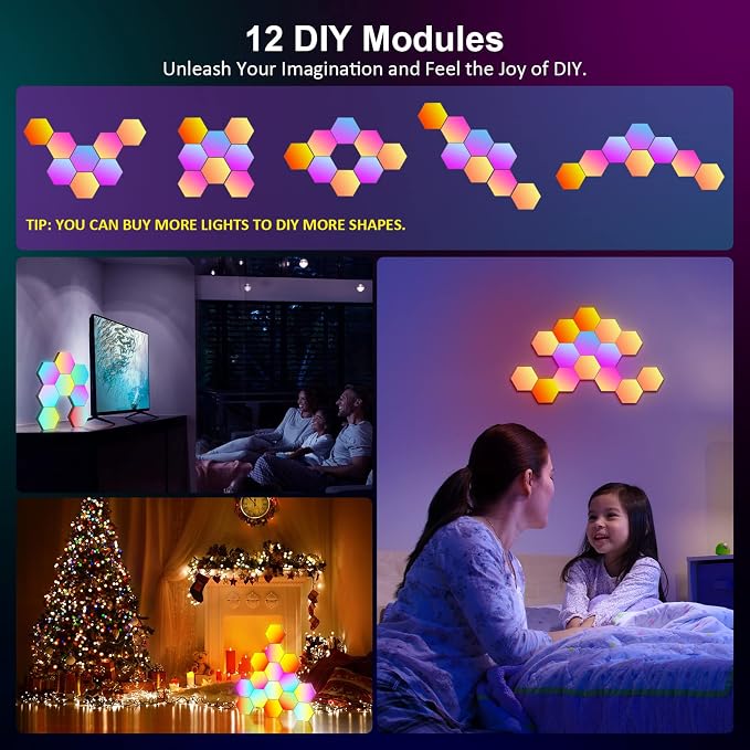OJQ 12 Pack Hexagon Lights Wall RGB Panel - Led Lights Gifts for Men/Women - Image 5