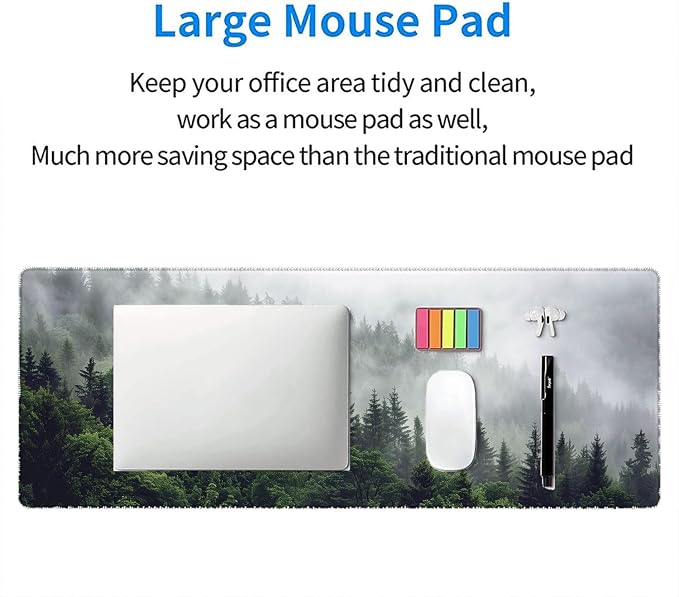 Misty Forest Gaming Mouse Pad Desk Pad Nature Fir Tree Woodland Large Gaming Mouse Mat with Stitched Edges,Non-Slip Waterproof Rubber Base Mous Mat Office Computer Keyboard Laptop Home 31.5"x11.8" - Image 7