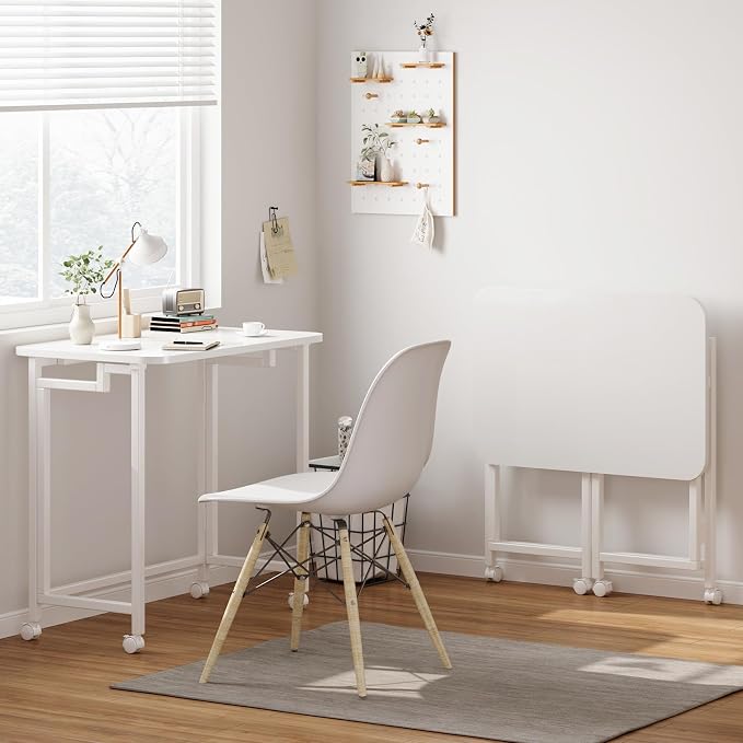JSB Folding Desk for Small Spaces,Mobile Portable Rolling Laptop PC Table on Wheels,Foldable Computer Desk for Home Office,Bedroom,Dorm,Space Saving (All White, 23.6") - Image 7