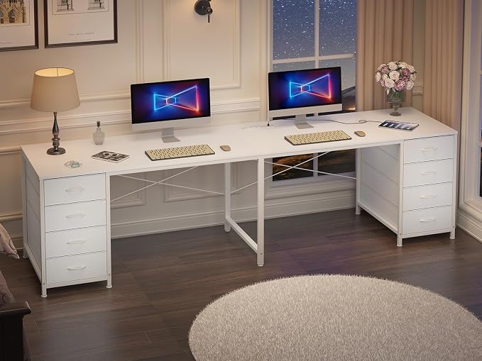 95" 2 Person Desk with 8 Fabric Drawers for Home Office, Living Room - Image 8
