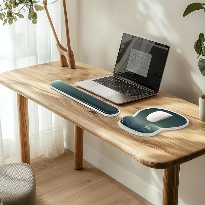 AKIT Ergonomic Mouse Pad and Keyboard Wrist Rest Set, Gel Mousepad, Green - Image 7