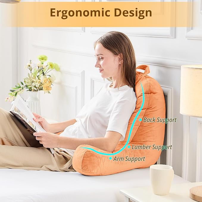Sasttie Reading Pillow for Bed, Back Pillow for Sitting Up, Orange - Image 5