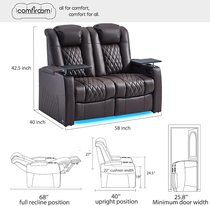 comfiroom Top-Grain Leather Home Theater Seating, Dual-Motor Power Recliner - Image 2