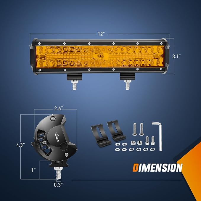 Nilight Led Light Bar 12 Inch Amber 300W Spot Flood Combo Waterproof Triple Rows Off Road Fog Light with 5Pin Rocker Switch Wiring Harness Kit-1 Lead - Image 2