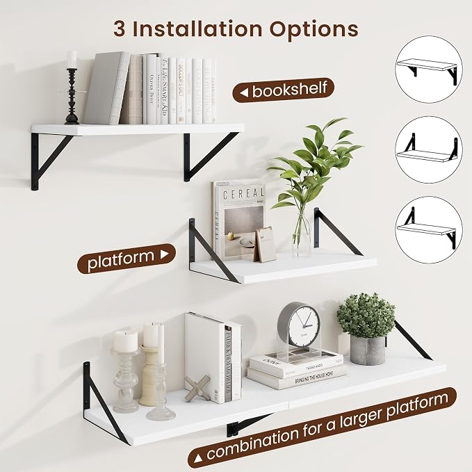 Axeman Deep Floating Shelves, 18'' x 10'' White Wall Shelves Set of 2 - Image 4