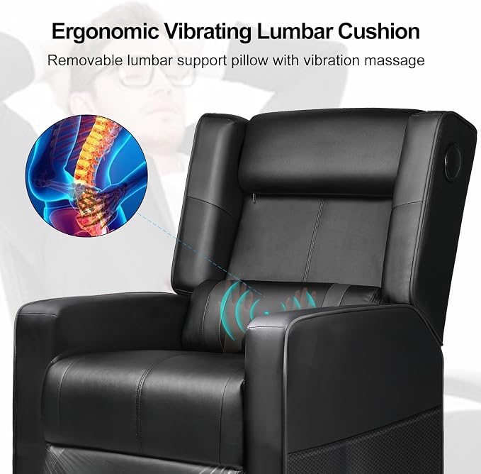 GTRACING Gaming Recliner Chair with Bluetooth Speakers Racing Style Single Gaming Sofa Modern Living Room Recliners Ergonomic Comfortable Massage Home Theater Seating, Black - Image 5