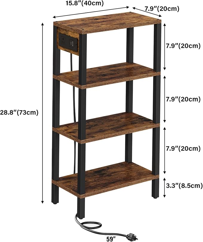 TUTOTAK Narrow Side Table, 4-Tier Small End Table with Charging Station - Image 3
