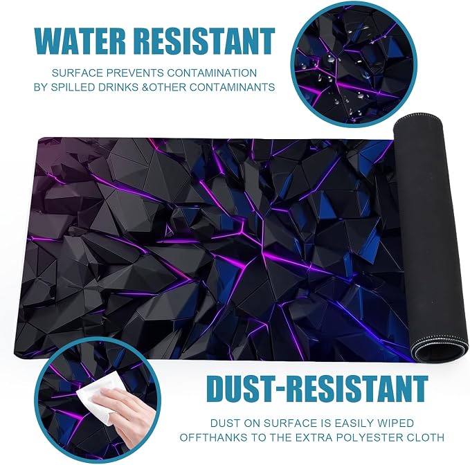 Gaming Mouse Pad, XL Extended Big Computer Mousepad, Large Mouse Pad for Desk with Non-Slip Rubber Base, Desk Mat, Keyboard Mat for PC, Office&Home, 31.5x11.8in, Geometric Neon - Image 6