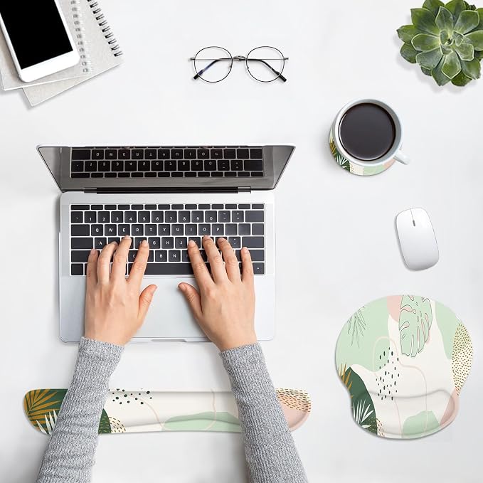 Britimes Ergonomic Mouse Pad Set with Wrist Rest, Boho Leaves - Image 3