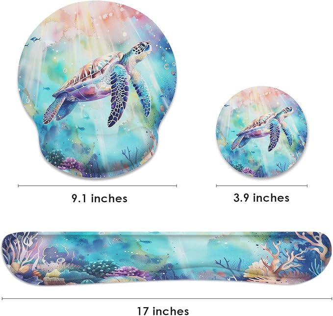 Britimes Ergonomic Mouse Pad Set with Wrist Rest, Cute Sea Turtle - Image 2