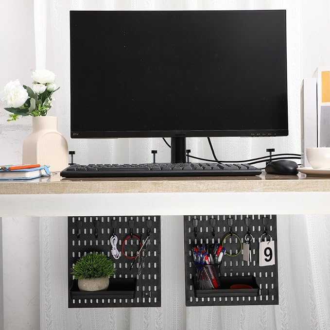 Marspark Clamp on Desk Pegboard 24" x 16" Plastic Peg Board Privacy Divider Desk Partition Panel Office Accessory Organizer Black No Drill Mounted Pegboard for Home Office Gaming - Image 6