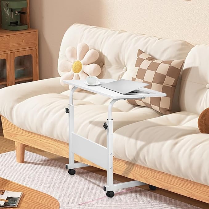 Karl home Mobile Side Table 31.5 inch Computer Desk with Wheels, White - Image 2