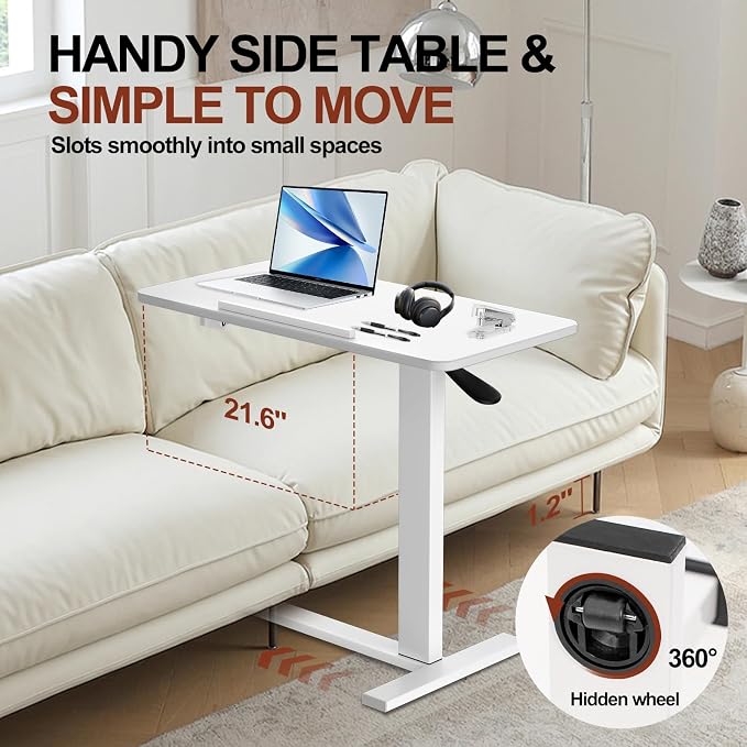 32" 0-50° Tiltable Pneumatic Adjustable Overbed Table with Wheels - Image 5