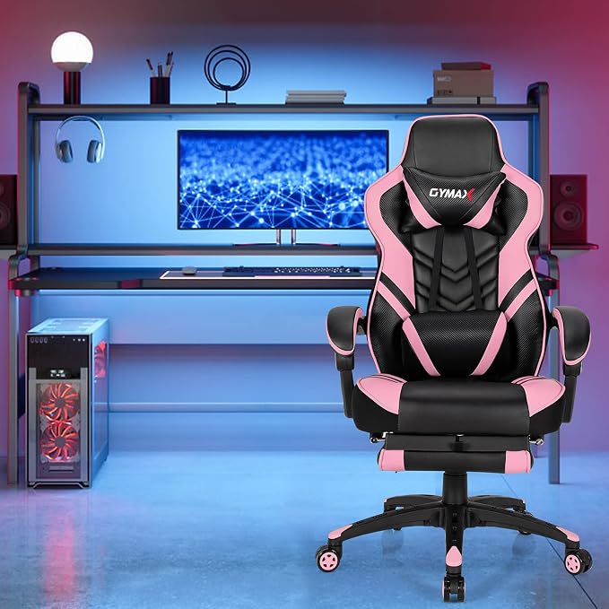 GYMAX Gaming Chair, Ergonomic Computer Chair with Footrest, Linkage Armrests & Lumbar Cushion, Big Wide High Back Video Gaming Chair, Reclining Office Rolling Chair for Adult/Teens (Pink) - Image 8