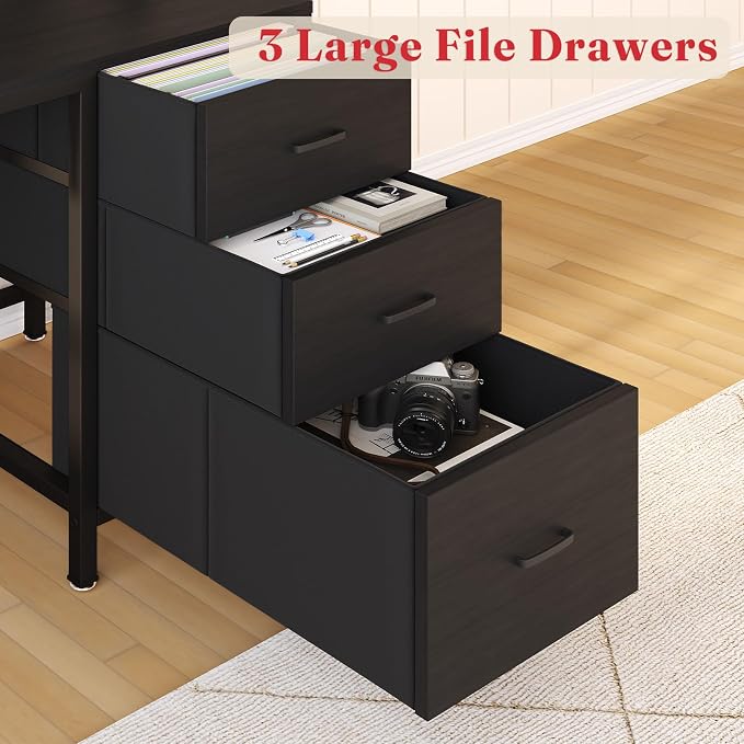 L-Shaped Computer Desk with Charging Station and Light Strip, Gaming Desk with Pegboard & Storage Shelves, Corner Table with 3 Drawers, Monitor and Computer Tower Stand for Home Office, Black - Image 5