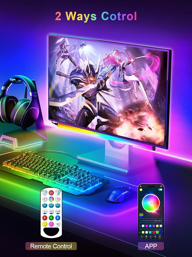 KANTUTOE Monitor Down Light Bar, RGB Screen Desk Light PC, Dimmable LED Dynamic Rainbow Effect, Adjustable Brightness, Speed and Music, Remote Control Color Change, for Game Room - Image 5