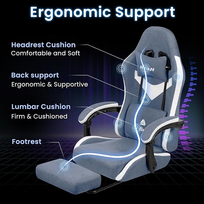 N-GEN GAMING Gaming Chair, Reclining Backrest, Footrest, Fabric, Blue | Ergonomic Design with Reclining Backrest, Linkage Armrests and High-Density Foam, Comfy Seating for Computer or Home Office - Image 5