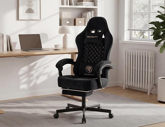 Office Desk Computer Gaming Chair for Adults, Ergonomic High Back Gamer Chair with Massage and Pocket Spring Cushion, Swivel Comfy Video Game Chairs with Footrest and Lumbar Support (Black Fabric) - Image 2