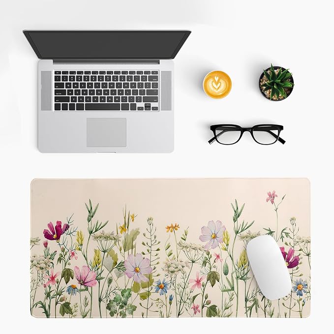 Flower Gaming Mouse Pad Large Mouse Pad for Keyboard and Mousepad Desk Mat with 3mm Non-Slip Base and Stitched Edge for Gaming and Office Computer Mat Protector Mat 27.6x11.8 Inch - Image 3