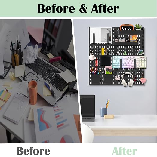 Wall Mount Wall Organizer Pegboard for Gaming & Office, 4 Pack, 12x12 Inch | Pegboard Wall Organizer Kit with Hooks, Shelves, Clips and Bins to Organize Office, Gaming Supplies, Wall Mounted Peg Board - Image 5