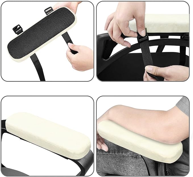 MOSISO Chair Armrest Pads, Home/Office Chair Arm Rest Covers, Beige | 2 Pack Memory Foam Comfy Computer Gaming Elbow Cushion, Removable Washable Elbow, Support Forearm Pressure Relief - Image 3