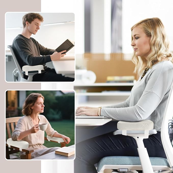2-Pack Non-Slip Armrest Pads for Office & Gaming Chairs - Ergonomic Forearm Support Pillow for Desk, Computer & Wheelchair, Pressure Relief Cushions (Ivory) - Image 6