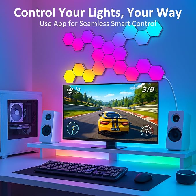 12 Pack Hexagon LED Wall Light Panels – RGB Smart Lights with APP & Remote, Music Sync Honeycomb Design – Modular Gaming Wall Decor for Bedroom, Kids Room, and Living Room - Image 5