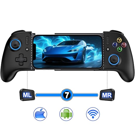 Wireless Mobile Gaming Controller, Phone Controller for iPhone/Android, Hall Joystick/Trigger, Bluetooth Handheld Gaming Controller with Programmable, No Dead Zone, Adjustable Light/Turbo, for Xbox Cloud, Steam Link by AIfasterfly
