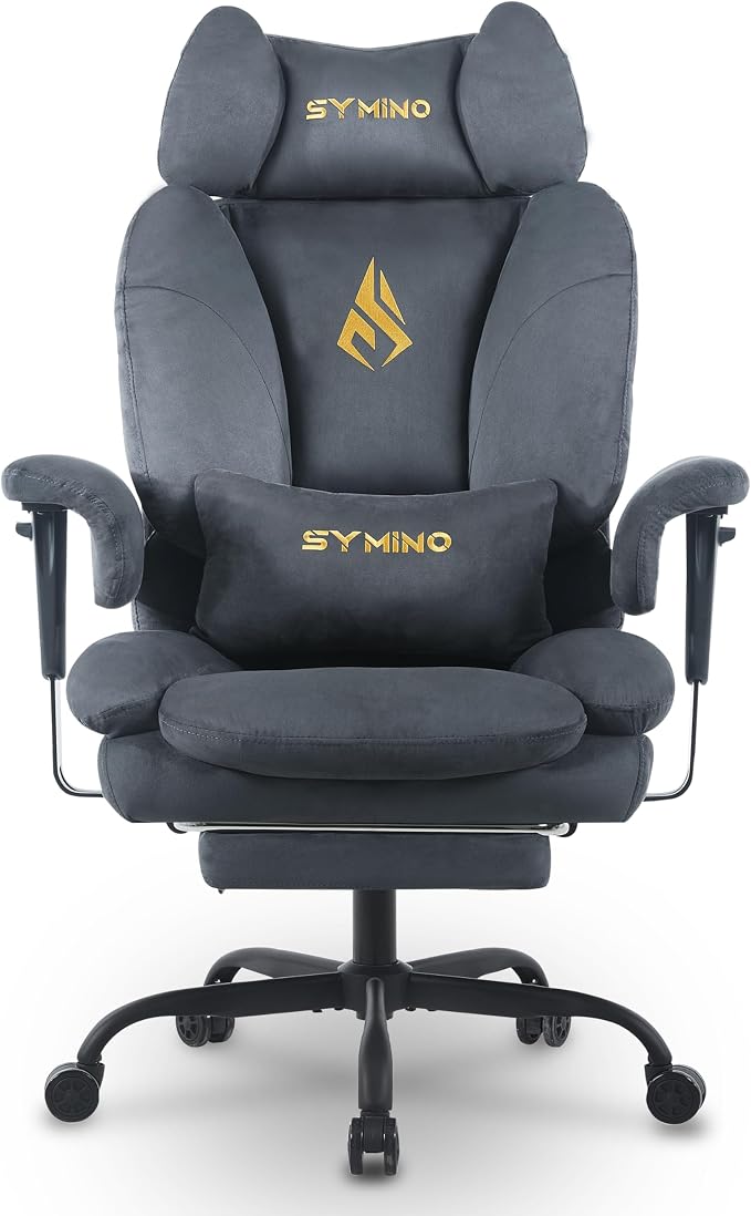 Symino Gaming Chair with Footrest, Up/Down Armrests, Suede Fabric Ergonomic Office Chair, 150° Recline Computer Chair for Desk, Grey by Unknown