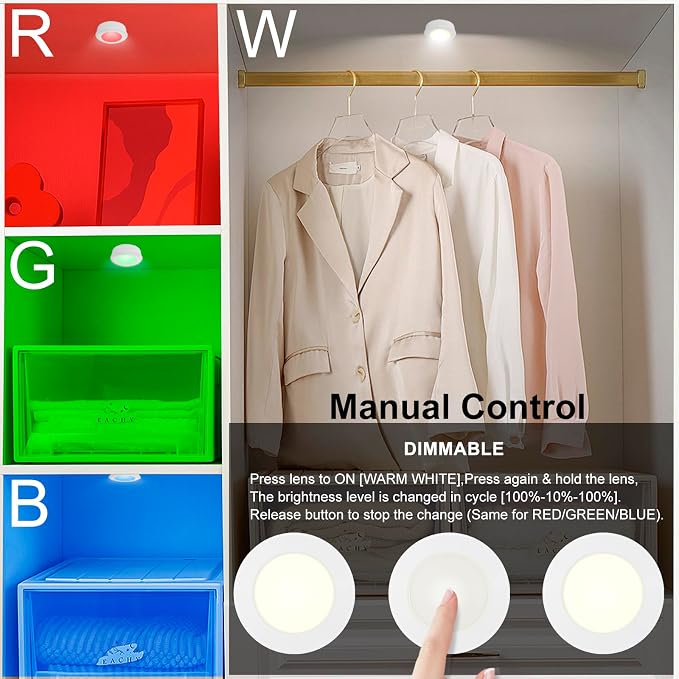 Puck Lights with Remote , Wireless Under Cabinet Lighting,Color Changing Tap Lights with Dimmer and Timer, AAA Battery Operated Light Push Lights Stick on for Closet, Bedroom Wall, Under Cabinet - Image 2