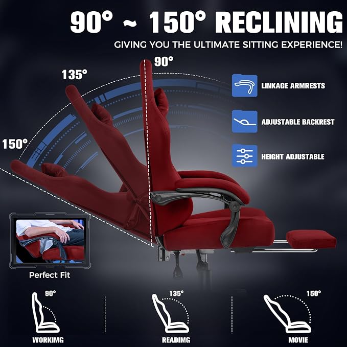 GTPLAYER Big and Tall Gaming Chair 400lbs Heavy Duty Office Chair with Foot Rest, High Back Pocket Spring Ergonomic Computer Chair for Adults, Wide Comfy Seated Cushion with Linkage Armrests, Red - Image 7
